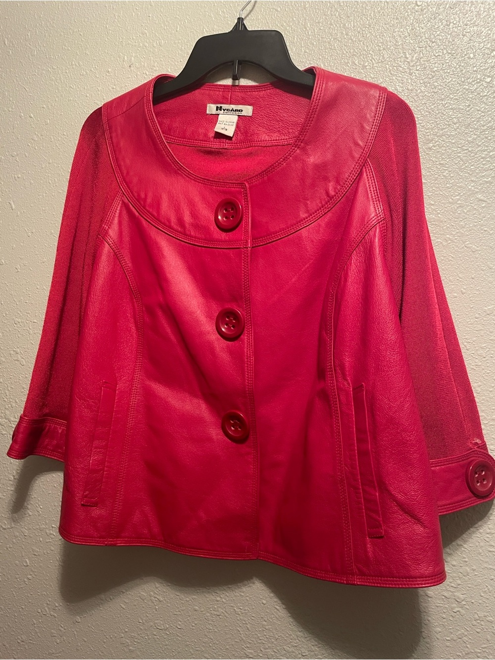 Vintage red Leather 1990s
Snap Front Jacket L 14-16
Nygard Collection Blazer